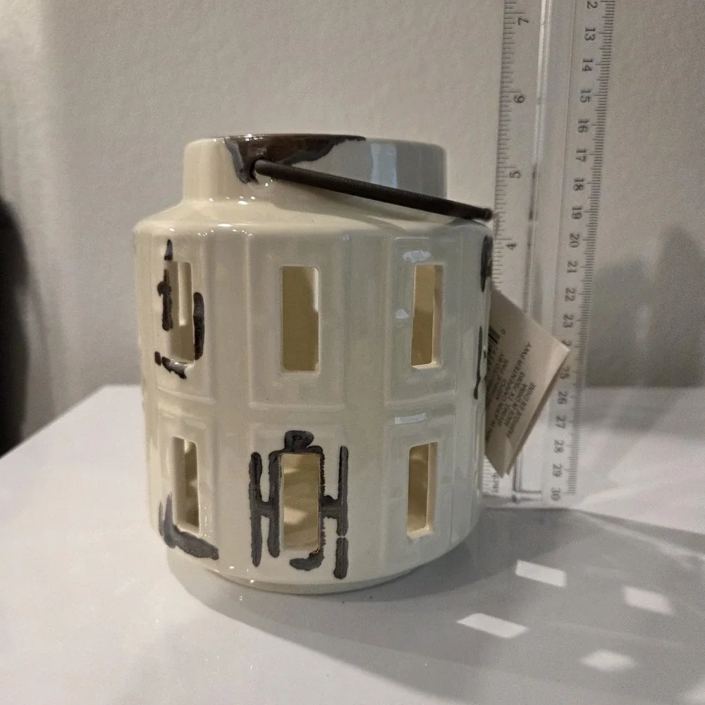2 Ashland Spring Candle Collection White Ceramic Lanterns Rustic Farmhouse Set